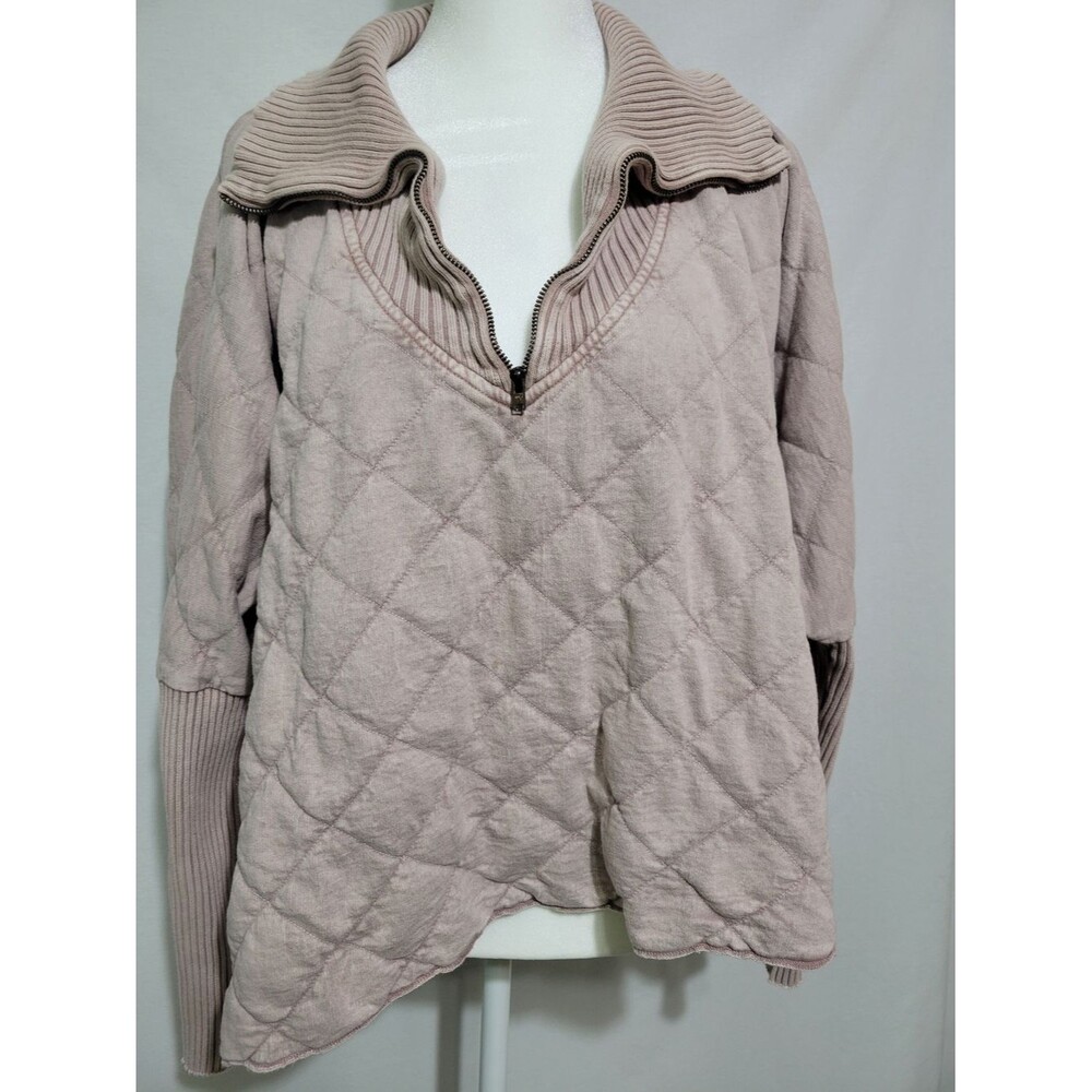 Free People Chloe Quilted Pullover Women M Pink Excellent Dolman Quarter Zip